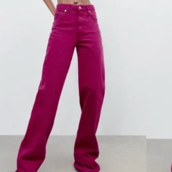 Zara Jeans Zara Fulllength Highrise Wideleg Pink Jeans Poshmark